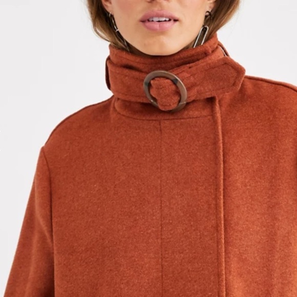 ASOS DESIGN twill buckle neck coat in Rust - Picture 3 of 3